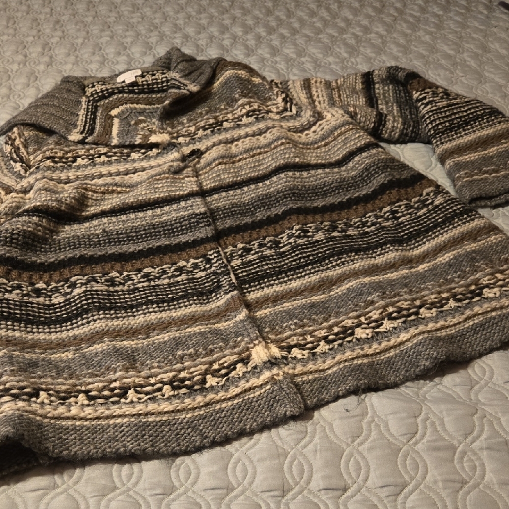 J Jill Striped Wool Blend Knit Cardigan Sweater